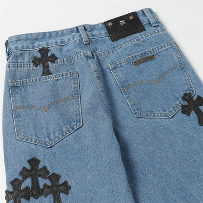 Chrome Hearts Distressed Denim Jeans | Stretch Tapered Fit