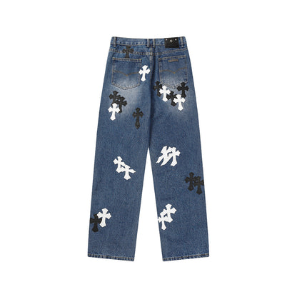 Chrome Hearts Distressed Denim Jeans | Stretch Tapered Fit
