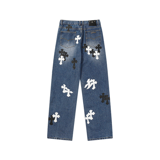 Chrome Hearts Distressed Denim Jeans | Stretch Tapered Fit