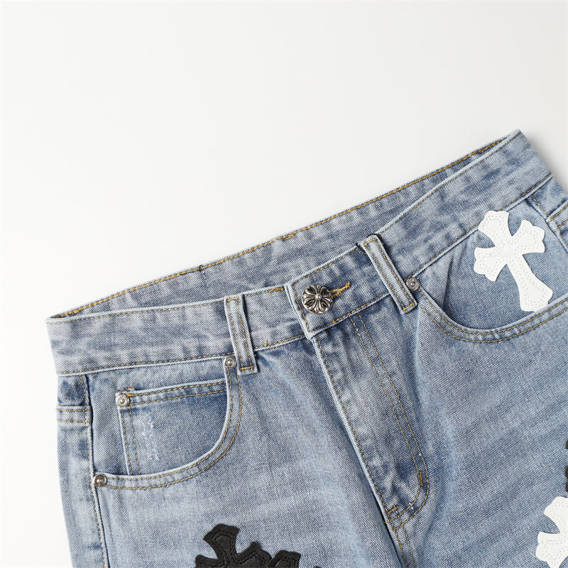 Chrome Hearts Distressed Denim Jeans | Stretch Tapered Fit