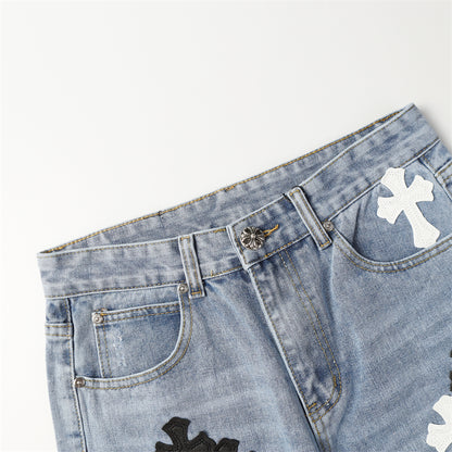 Chrome Hearts Distressed Denim Jeans | Stretch Tapered Fit