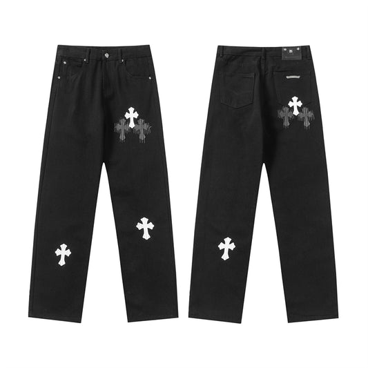 Chrome Hearts Distressed Denim Jeans | Stretch Tapered Fit