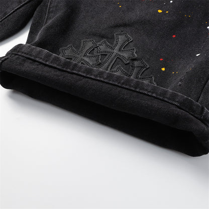 Chrome Hearts Distressed Denim Jeans | Stretch Tapered Fit