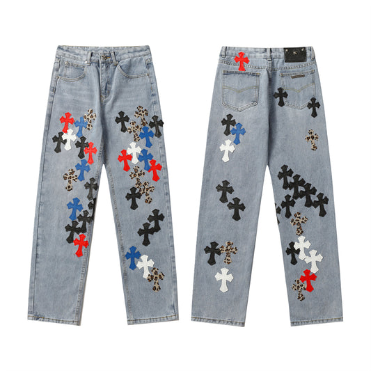 Chrome Hearts Distressed Denim Jeans | Stretch Tapered Fit