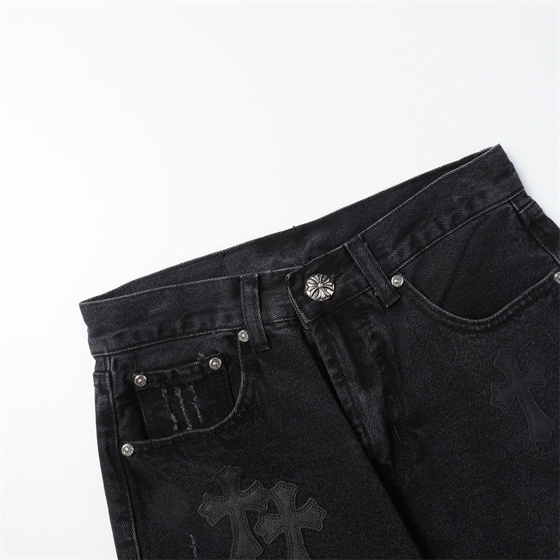 Chrome Hearts Distressed Denim Jeans | Stretch Tapered Fit