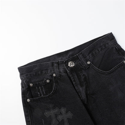 Chrome Hearts Distressed Denim Jeans | Stretch Tapered Fit