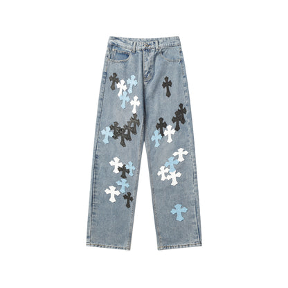 Chrome Hearts Distressed Denim Jeans | Stretch Tapered Fit