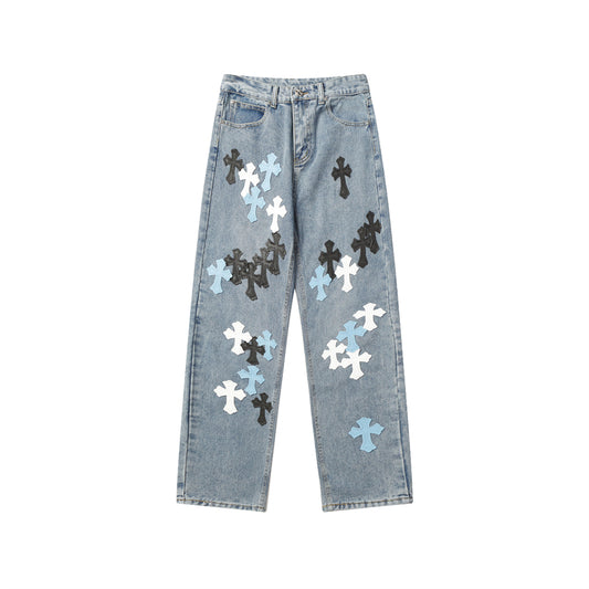 Chrome Hearts Distressed Denim Jeans | Stretch Tapered Fit