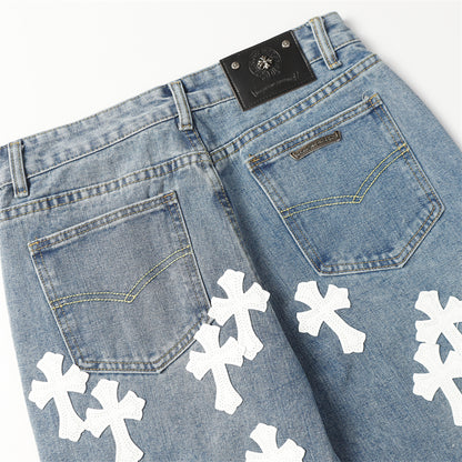 Chrome Hearts Distressed Denim Jeans | Stretch Tapered Fit