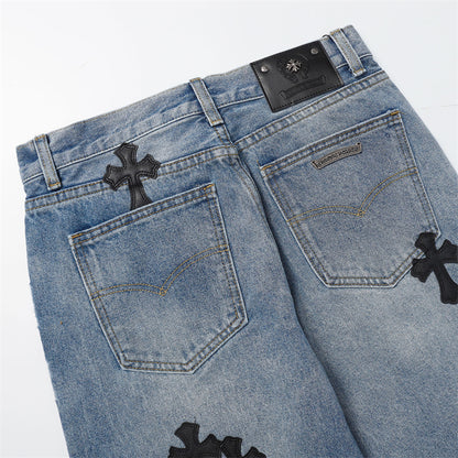 Chrome Hearts Distressed Denim Jeans | Stretch Tapered Fit