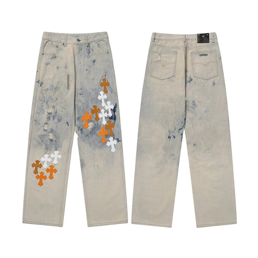 Chrome Hearts Distressed Denim Jeans | Stretch Tapered Fit