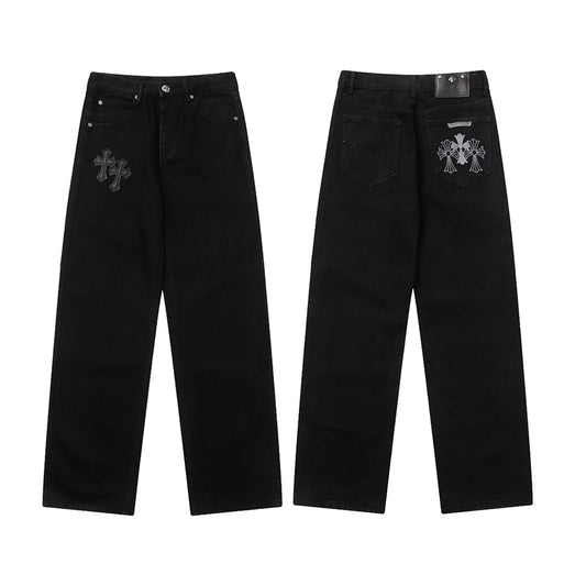 Chrome Hearts Distressed Denim Jeans | Stretch Tapered Fit