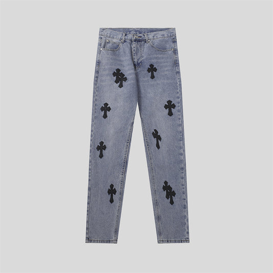 Chrome Hearts Distressed Denim Jeans | Stretch Tapered Fit