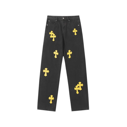 Chrome Hearts Distressed Denim Jeans | Stretch Tapered Fit