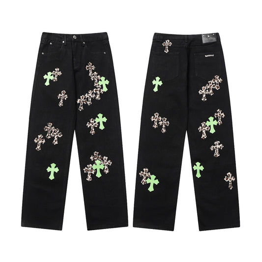 Chrome Hearts Distressed Denim Jeans | Stretch Tapered Fit