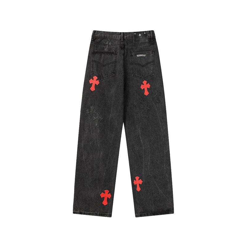 Chrome Hearts Distressed Denim Jeans | Stretch Tapered Fit