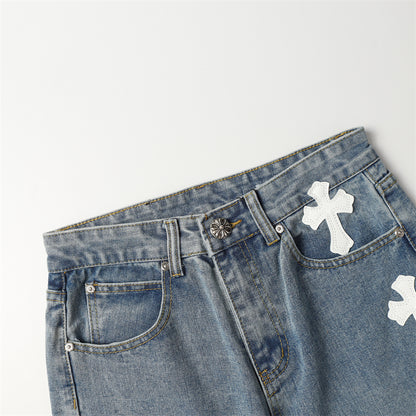 Chrome Hearts Distressed Denim Jeans | Stretch Tapered Fit