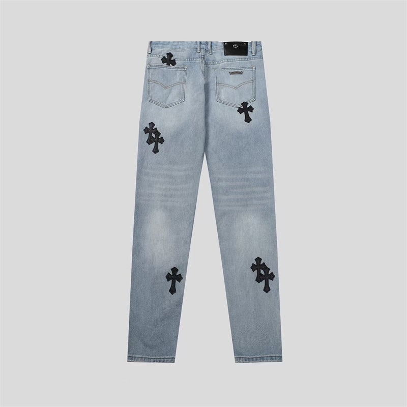 Chrome Hearts Distressed Denim Jeans | Stretch Tapered Fit