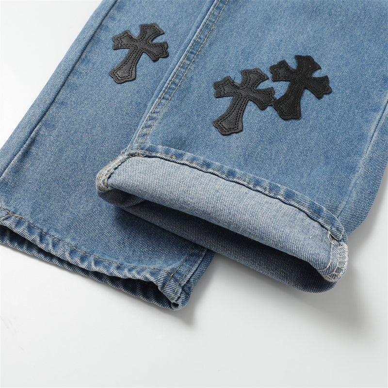 Chrome Hearts Distressed Denim Jeans | Stretch Tapered Fit