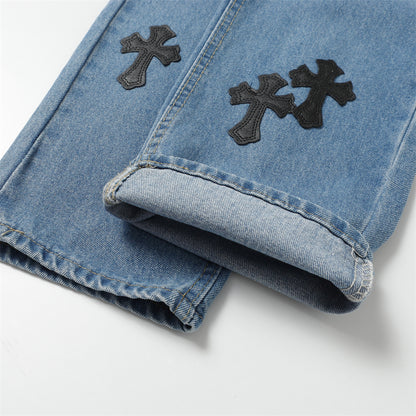 Chrome Hearts Distressed Denim Jeans | Stretch Tapered Fit