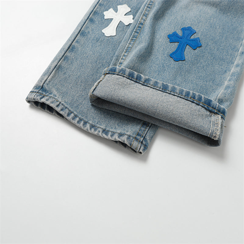Chrome Hearts Distressed Denim Jeans | Stretch Tapered Fit