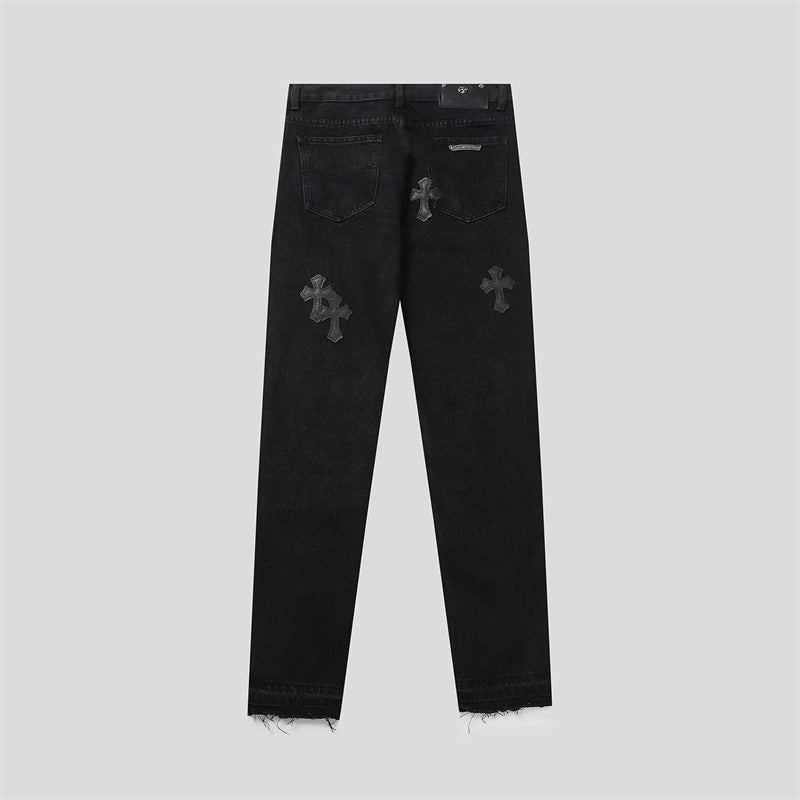 Chrome Hearts Distressed Denim Jeans | Stretch Tapered Fit