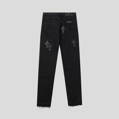 Chrome Hearts Distressed Denim Jeans | Stretch Tapered Fit