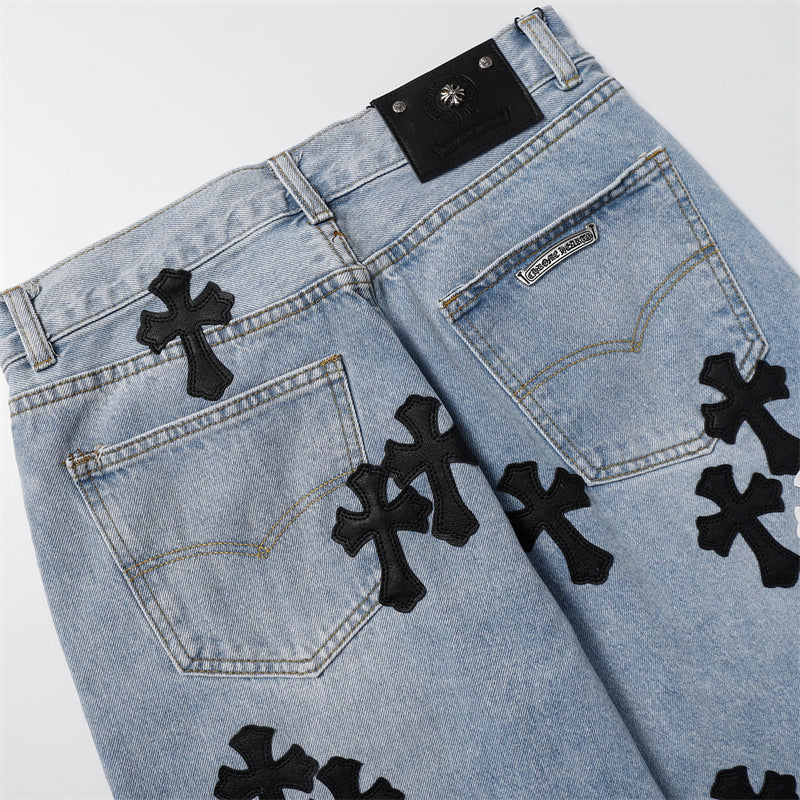 Chrome Hearts Distressed Denim Jeans | Stretch Tapered Fit