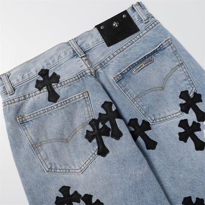 Chrome Hearts Distressed Denim Jeans | Stretch Tapered Fit