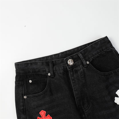 Chrome Hearts Distressed Denim Jeans | Stretch Tapered Fit
