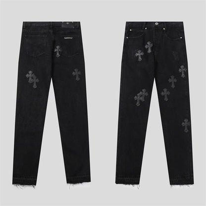 Chrome Hearts Distressed Denim Jeans | Stretch Tapered Fit