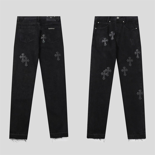 Chrome Hearts Distressed Denim Jeans | Stretch Tapered Fit