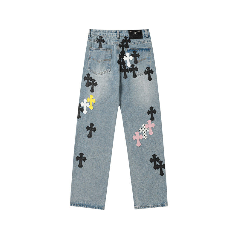 Chrome Hearts Distressed Denim Jeans | Stretch Tapered Fit