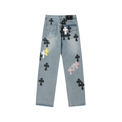 Chrome Hearts Distressed Denim Jeans | Stretch Tapered Fit