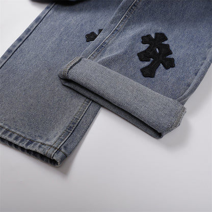Chrome Hearts Distressed Denim Jeans | Stretch Tapered Fit
