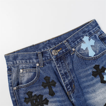 Chrome Hearts Distressed Denim Jeans | Stretch Tapered Fit