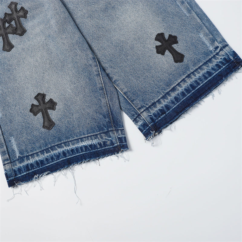 Chrome Hearts Distressed Denim Jeans | Stretch Tapered Fit