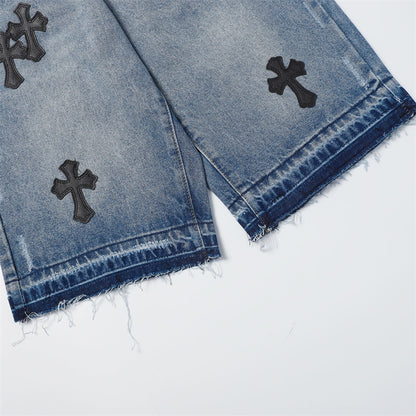Chrome Hearts Distressed Denim Jeans | Stretch Tapered Fit