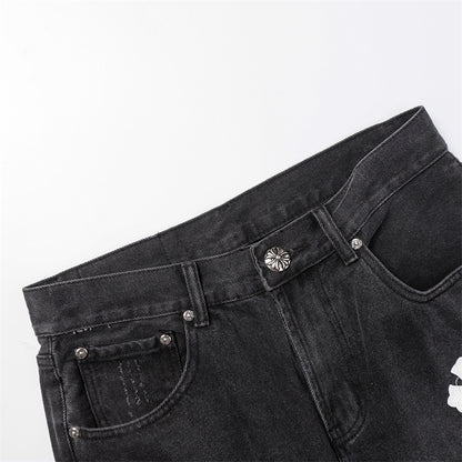 Chrome Hearts Distressed Denim Jeans | Stretch Tapered Fit