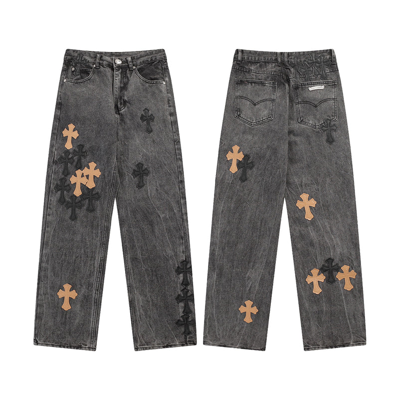 Chrome Hearts Distressed Denim Jeans | Stretch Tapered Fit