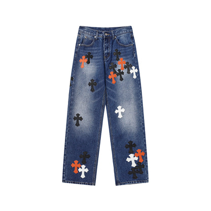 Chrome Hearts Distressed Denim Jeans | Stretch Tapered Fit