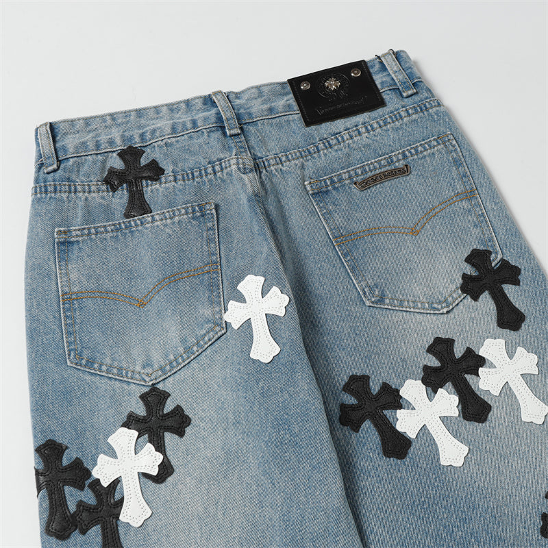Chrome Hearts Distressed Denim Jeans | Stretch Tapered Fit