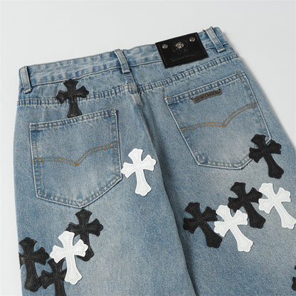 Chrome Hearts Distressed Denim Jeans | Stretch Tapered Fit