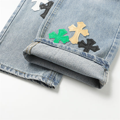 Chrome Hearts Distressed Denim Jeans | Stretch Tapered Fit