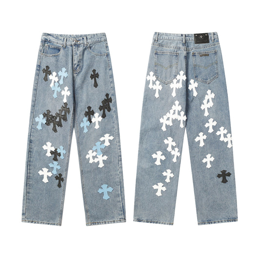 Chrome Hearts Distressed Denim Jeans | Stretch Tapered Fit