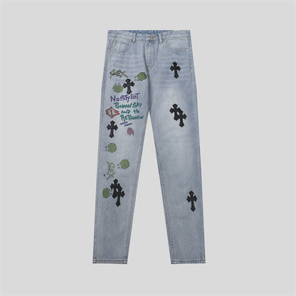 Chrome Hearts Distressed Denim Jeans | Stretch Tapered Fit