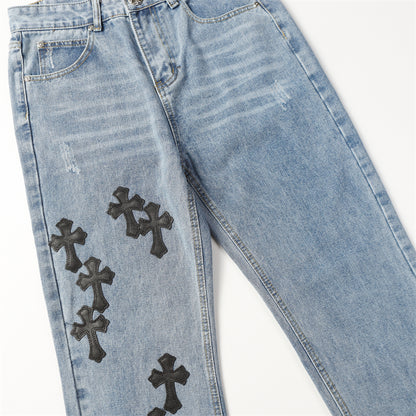 Chrome Hearts Distressed Denim Jeans | Stretch Tapered Fit