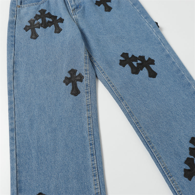 Chrome Hearts Distressed Denim Jeans | Stretch Tapered Fit