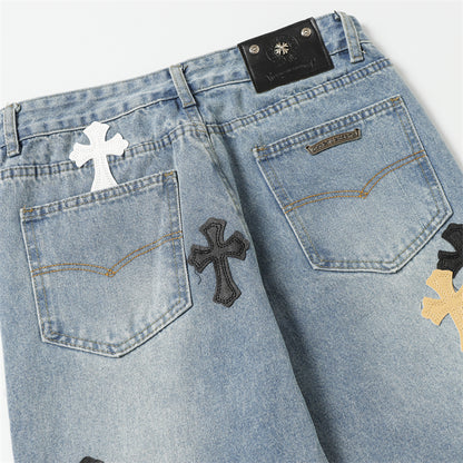 Chrome Hearts Distressed Denim Jeans | Stretch Tapered Fit