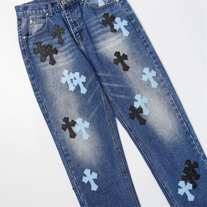 Chrome Hearts Distressed Denim Jeans | Stretch Tapered Fit